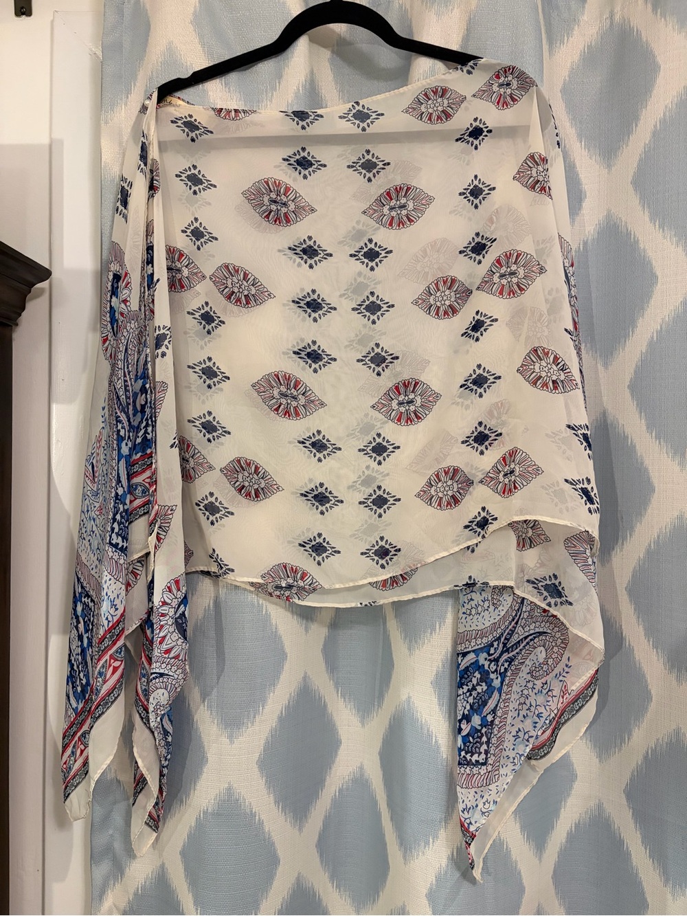 Cynthia Steffe Cream Tunic Top with Red & Navy Paisley Motif